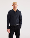 Front view of model wearing Navy Blazer Men's Regular Fit Polo Sweater.