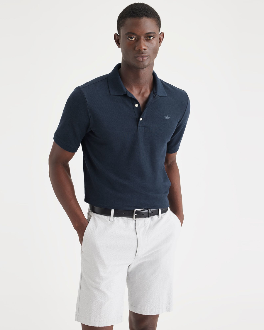 Front view of model wearing Navy Blazer Men's Slim Fit Original Polo Shirt.