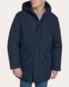 Front view of model wearing Navy Blazer Padded Parka.