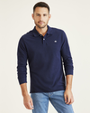 Front view of model wearing Navy Blazer Polo Shirt, Slim Fit.