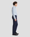 Side view of model wearing Navy Blazer Signature Iron Free Khakis, Slim Fit with Stain Defender®.