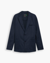 View of model wearing Navy Blazer Signature Refined Blazer, Regular Fit.
