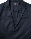 View of model wearing Navy Blazer Signature Refined Blazer, Regular Fit.
