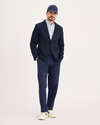 Front view of model wearing Navy Blazer Signature Refined Blazer, Regular Fit.
