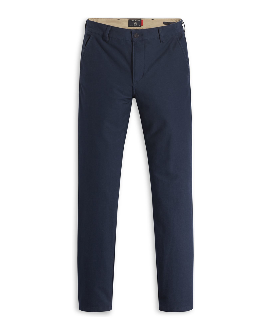 View of model wearing Navy Blazer Smart 360 Knit Chino Pants, Skinny Fit.