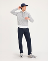 View of model wearing Navy Go Airweave Chino, Straight Fit.