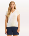 Front view of model wearing Nevin Italian Straw Favorite V-Neck Tee Shirt, Slim Fit.