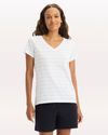 Front view of model wearing Nevin Pastel Blue Favorite V-Neck Tee Shirt, Slim Fit.