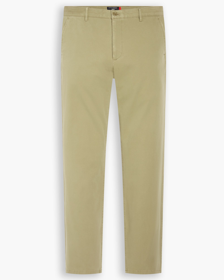 View of model wearing New British Khaki Essential Chino Pants, Slim Fit.