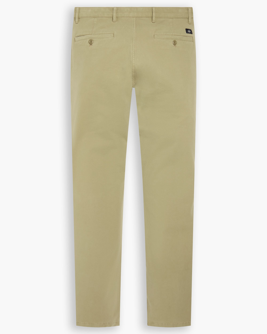 View of model wearing New British Khaki Essential Chino Pants, Slim Fit.