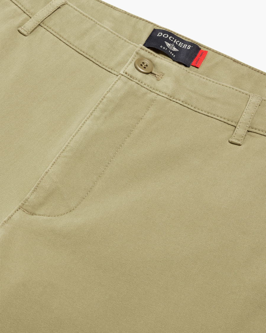 View of model wearing New British Khaki Essential Chino Pants, Slim Fit.