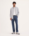 Front view of model wearing Ocean Blue Alpha Chino Pants, Slim Fit.