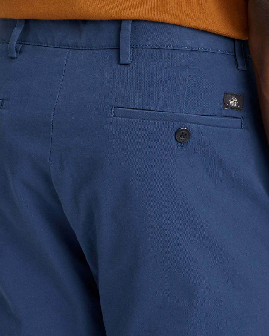 View of model wearing Ocean Blue Crafted Khaki Pants, Slim Fit.