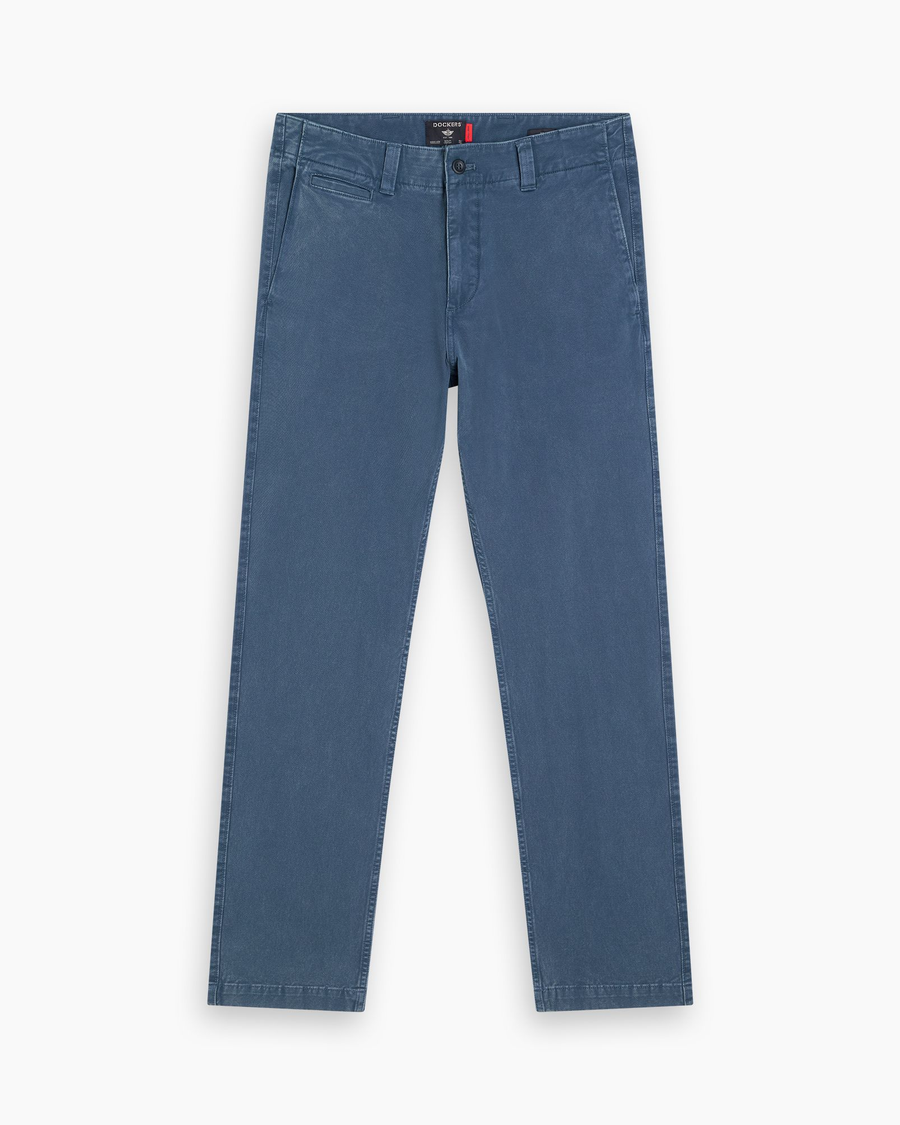 View of model wearing Ocean Blue Stonewash Alpha Chino Pants, Slim Fit.