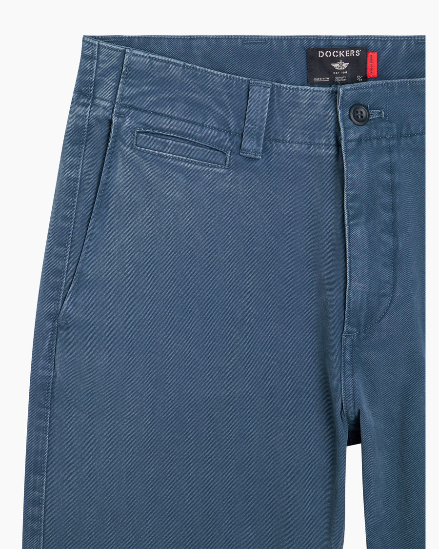 View of model wearing Ocean Blue Stonewash Alpha Chino Pants, Slim Fit.