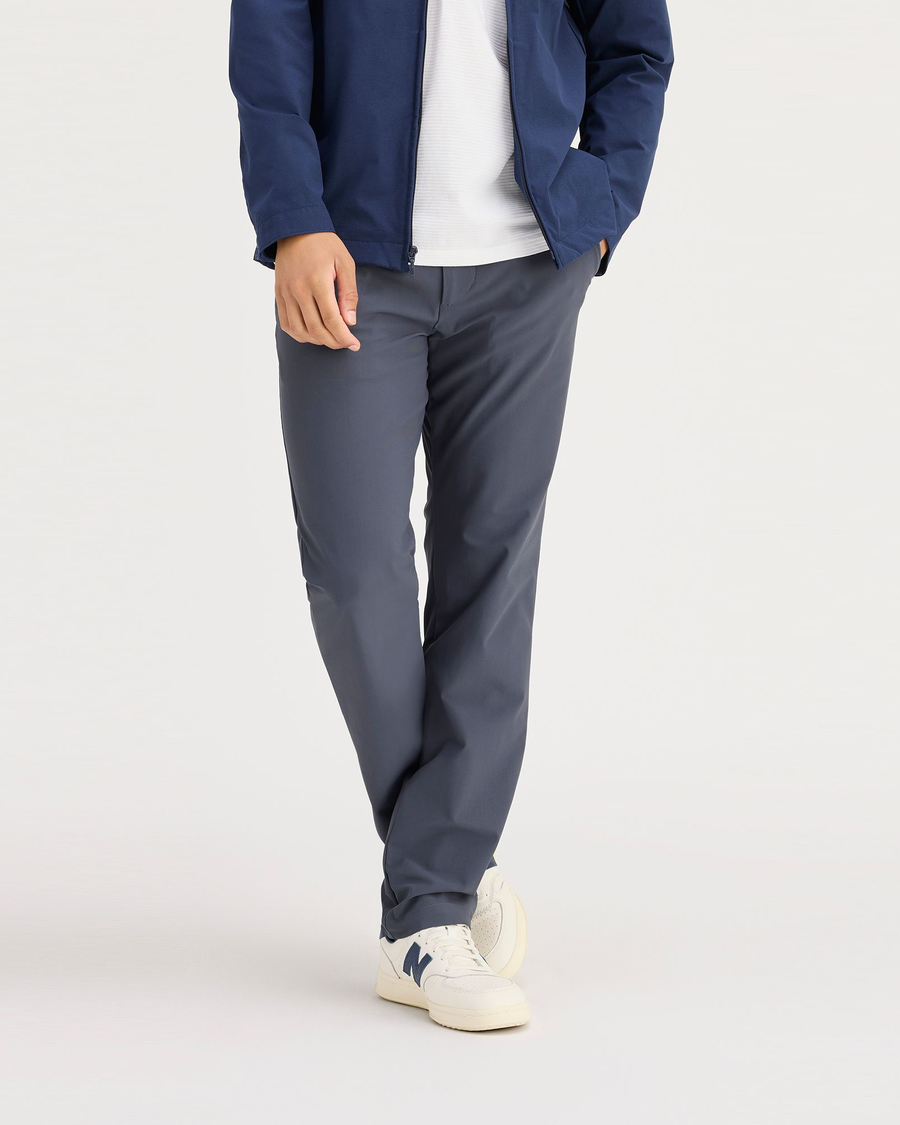 Front view of model wearing Ombre Blue Go Airweave Chino, Slim Fit.