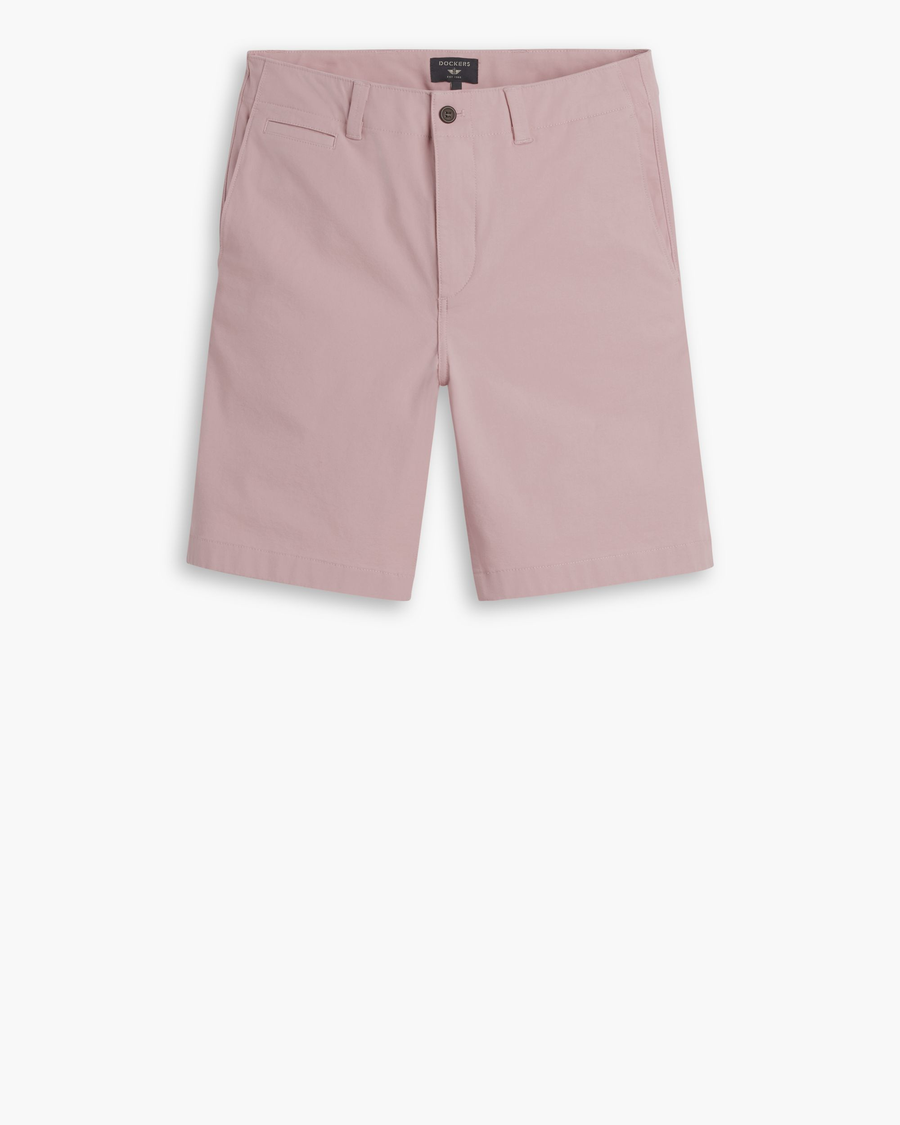 View of model wearing Pale Mauve Alpha Chino Shorts, Straight Fit.
