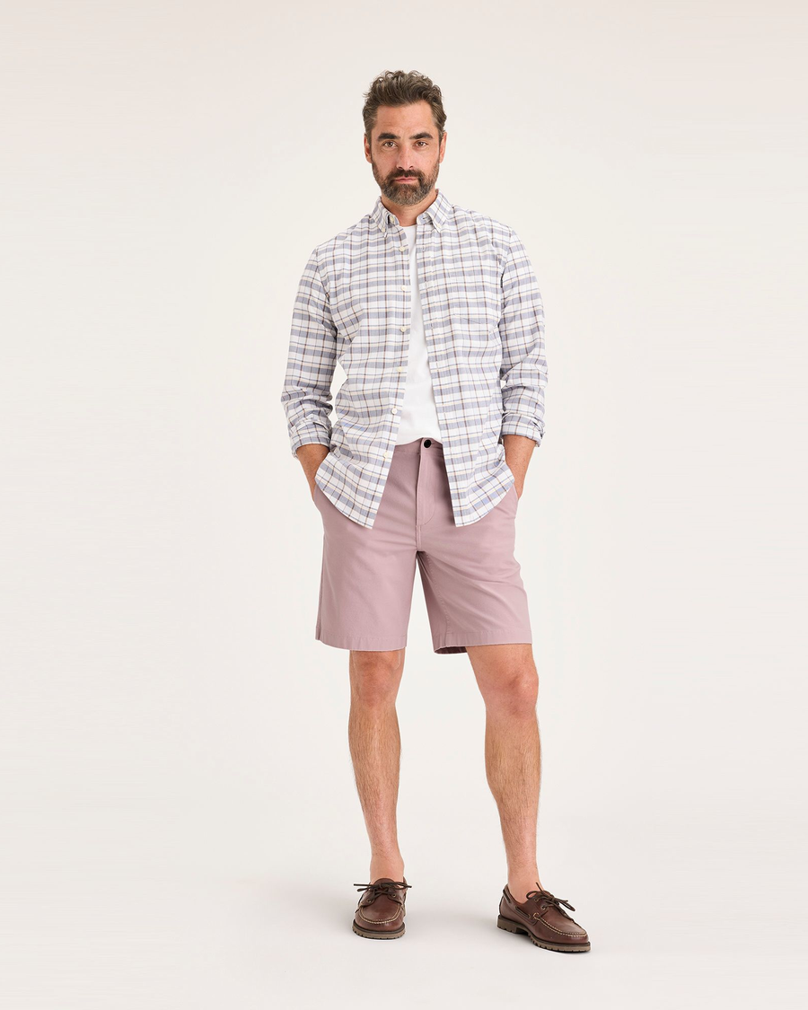 Front view of model wearing Pale Mauve Alpha Chino Shorts, Straight Fit.