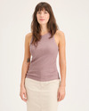 Front view of model wearing Pale Mauve Women's Slim Fit Knit Tank.