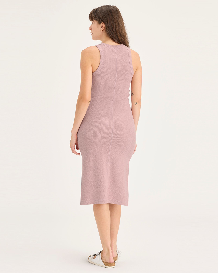 Back view of model wearing Pale Mauve Women's Tank Dress.