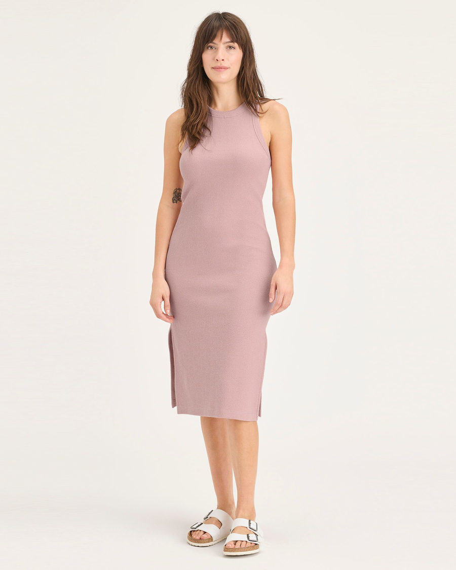 Front view of model wearing Pale Mauve Women's Tank Dress.