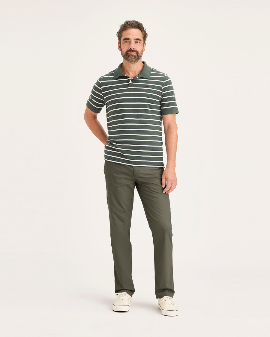 Front view of model wearing Parkfied Buttercream Crown Blue Men's Slim Fit Smart 360 Flex Ultimate Chino Pants.