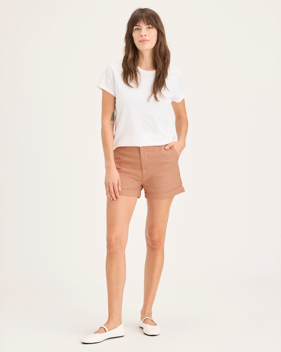 Front view of model wearing Peach Bloom Women's Original Chino Shorts.