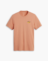 View of model wearing Peach Blossom Men's Slim Fit Logo Tee.
