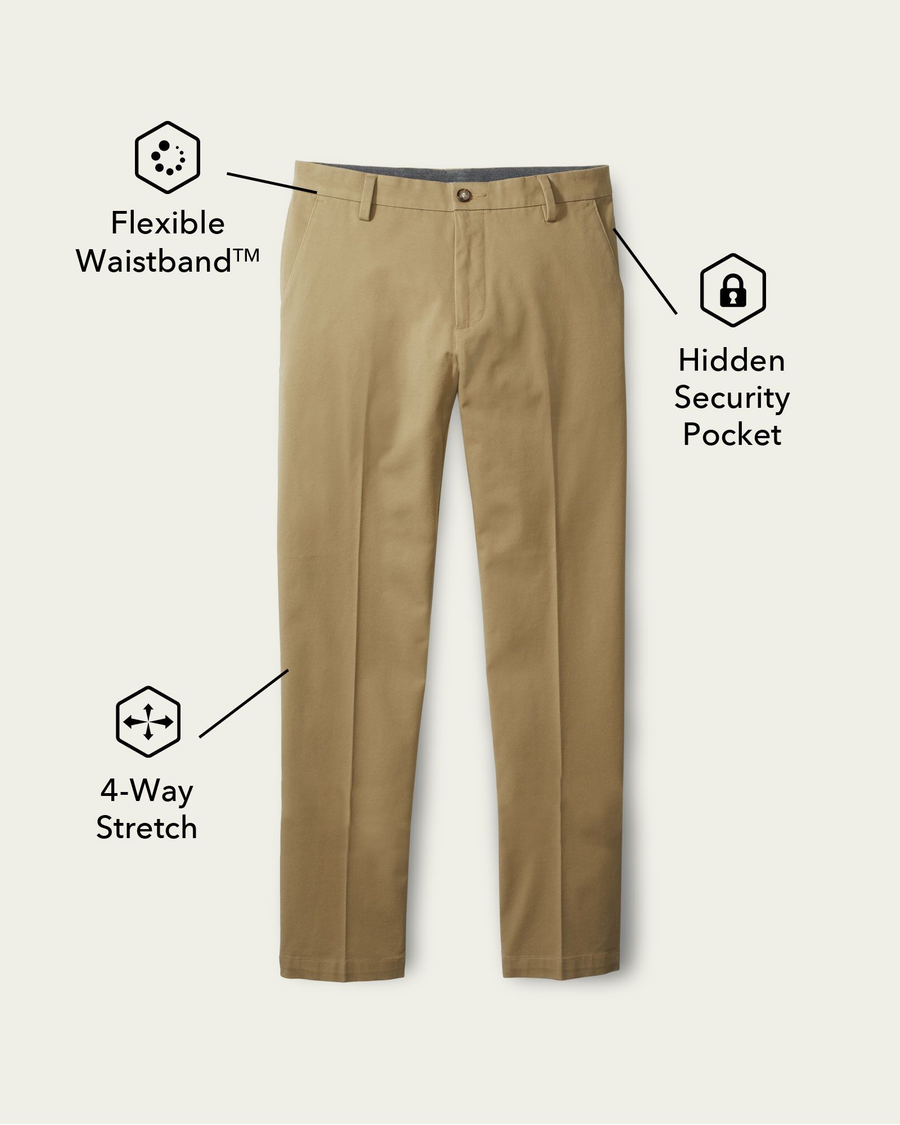 View of model wearing Pembroke Workday Khaki Pants, Slim Fit.