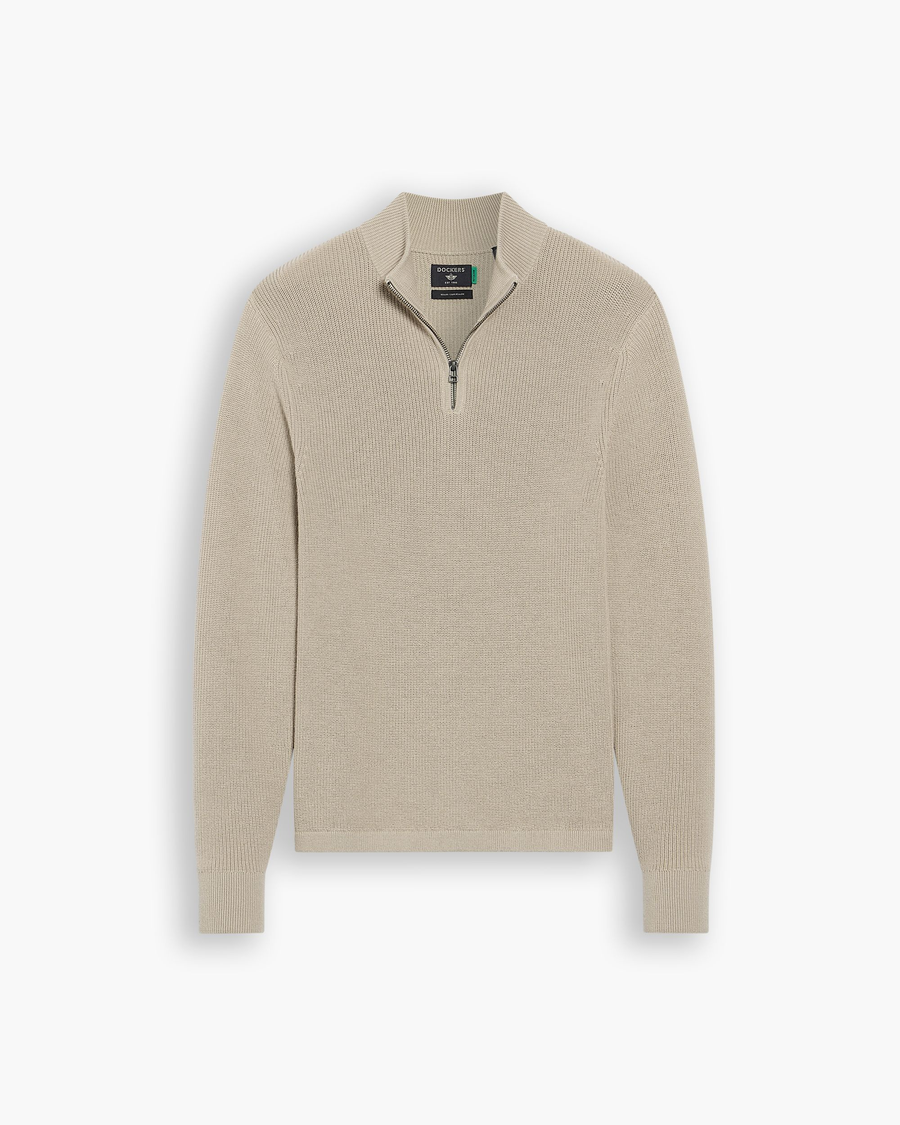 View of model wearing Pure Cashmere Quarter Zip Sweater, Regular Fit.