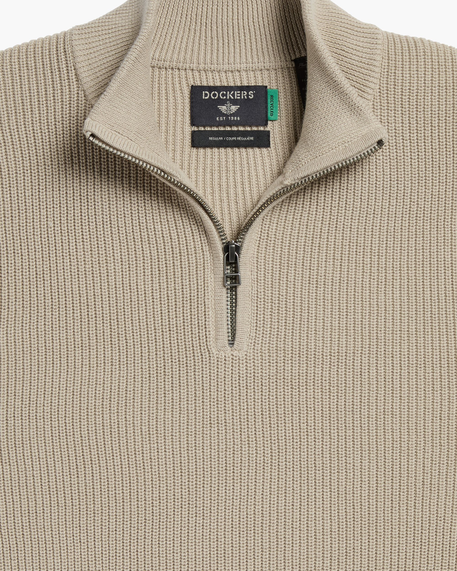 View of model wearing Pure Cashmere Quarter Zip Sweater, Regular Fit.
