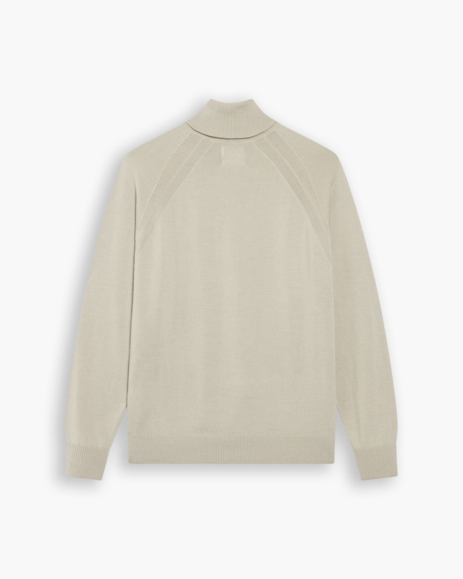 View of model wearing Pure Cashmere Turtleneck Sweater, Regular Fit.