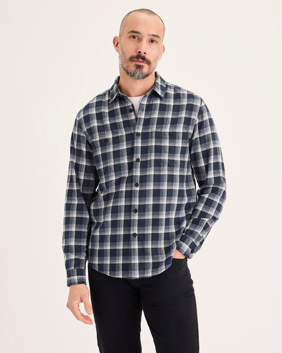 Front view of model wearing Roland Total Eclipse Men's Regular Fit 2 Pocket Work Shirt.