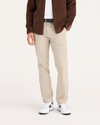 Front view of model wearing Safari Beige Workday Khaki Pants, Slim Fit.