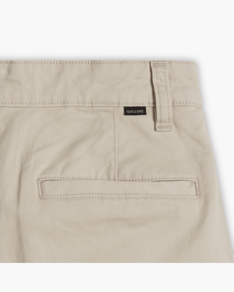 View of model wearing Sahara Khaki Chino Skirt.