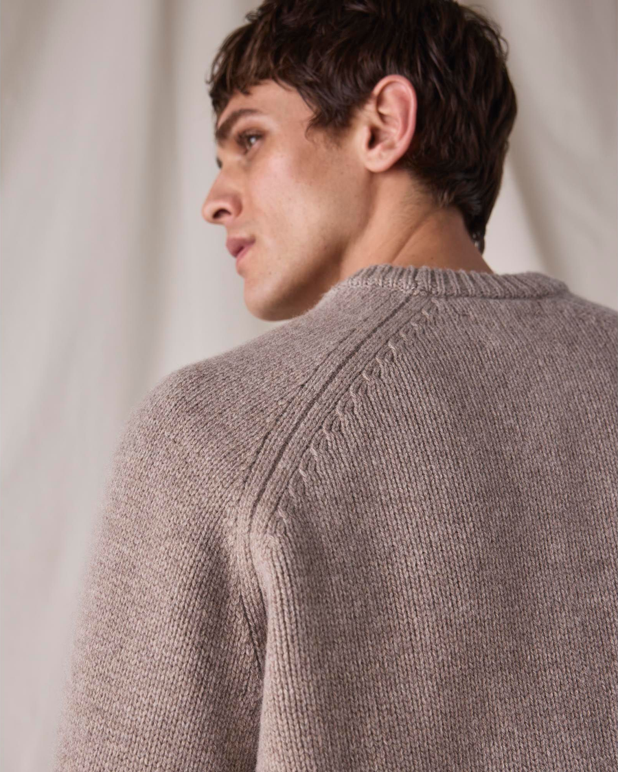 View of model wearing Sahara Khaki Dockers® x Transnomadica Mariner Sweater.