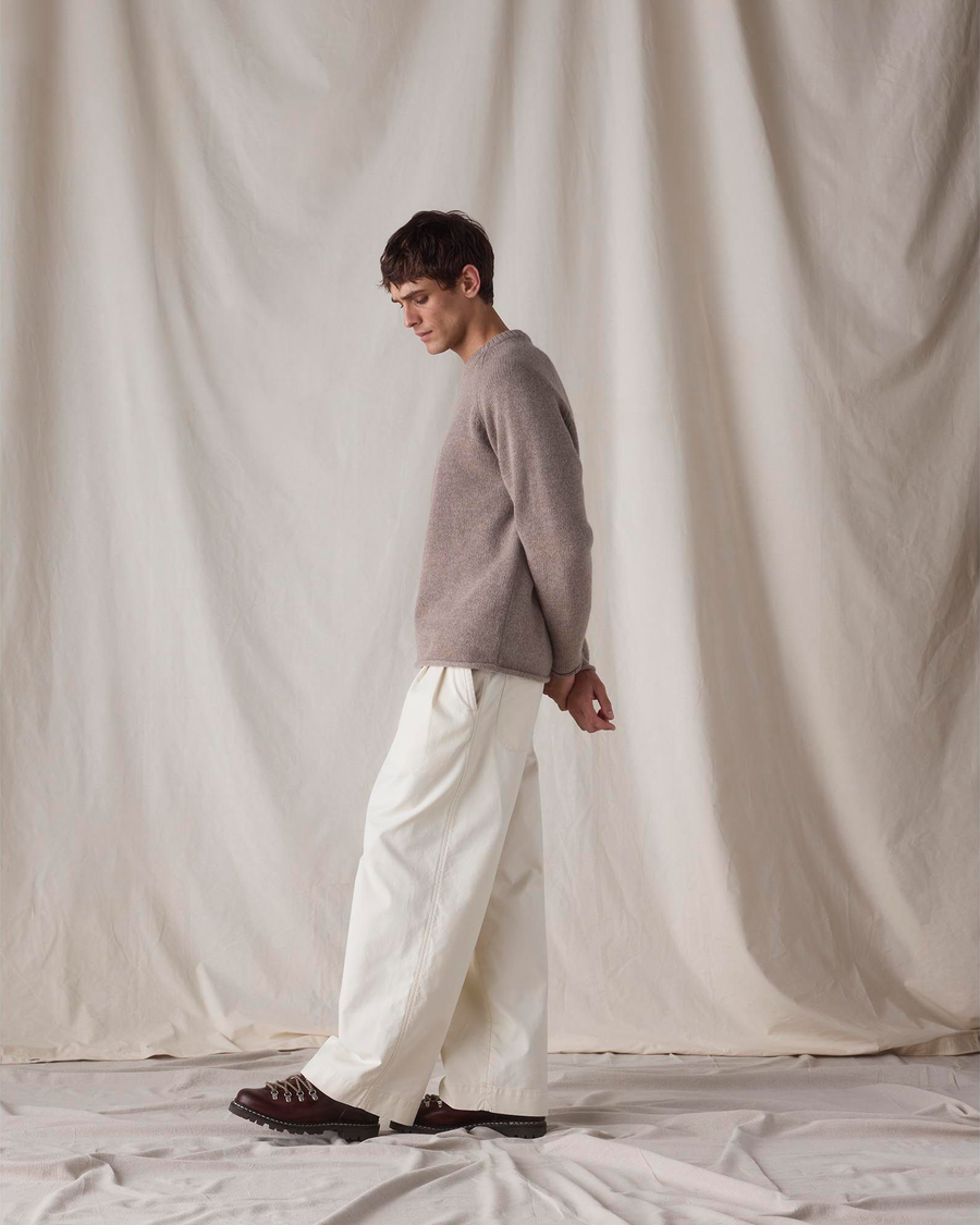 Front view of model wearing Sahara Khaki Dockers® x Transnomadica Mariner Sweater.