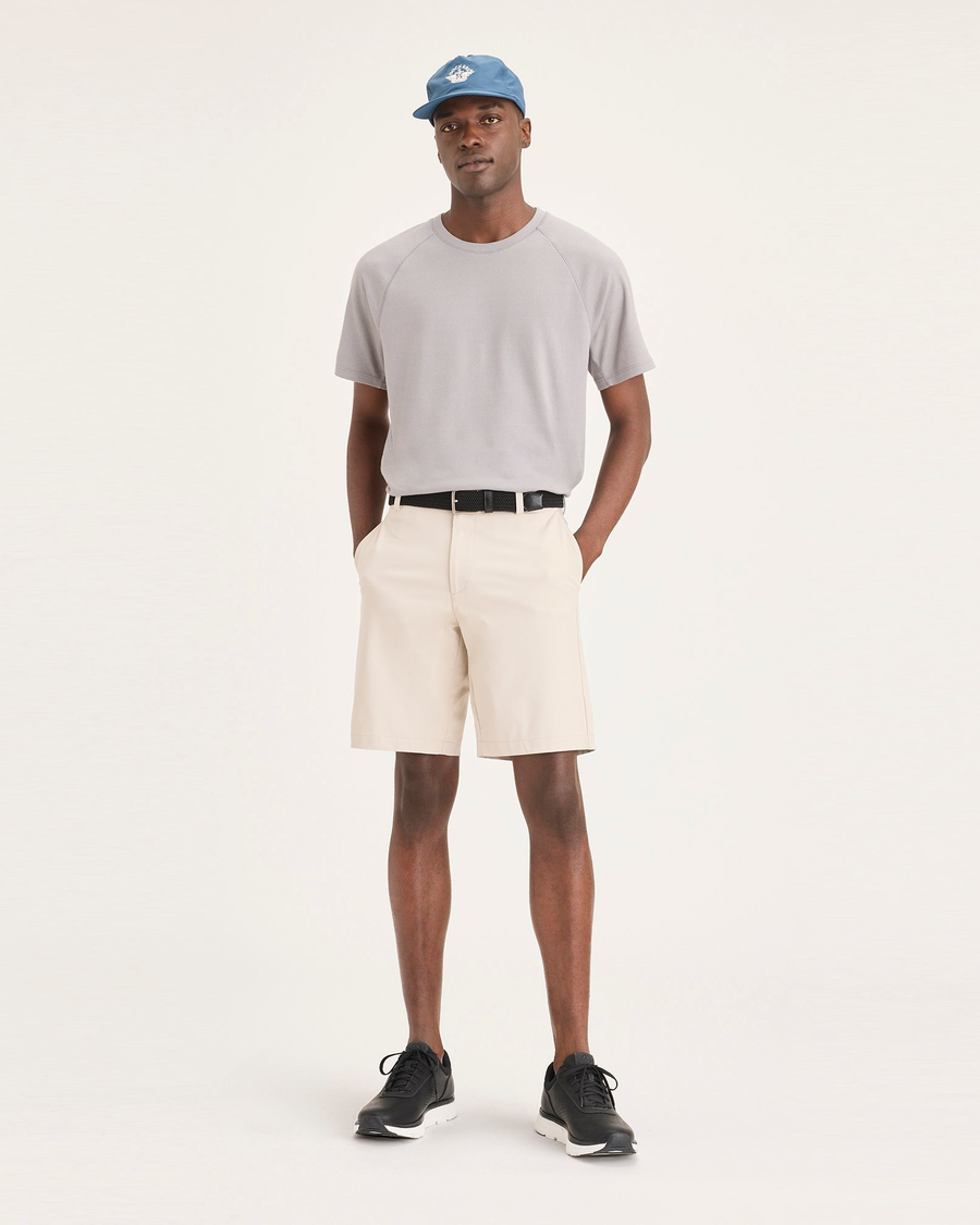 Front view of model wearing Sahara Khaki Go Chino Shorts, Straight Fit with Airweave.