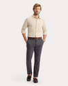 View of model wearing Sahara Khaki Go Shirt Long Sleeve, Regular Fit.