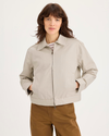 Front view of model wearing Sahara Khaki Mechanic's Jacket, Regular Fit.