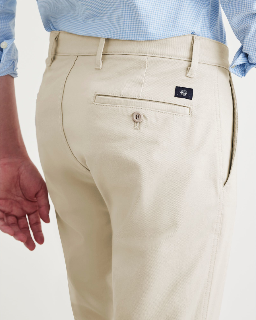 View of model wearing Sahara Khaki Men's Skinny Fit Original Chino Pants.