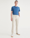 Front view of model wearing Sahara Khaki Men's Skinny Fit Smart 360 Flex California Chino Pants.