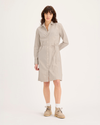 Front view of model wearing Sahara Khaki Midi Shirt Dress, Regular Fit.