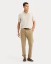 View of model wearing Sahara Khaki Sweater Polo, Regular Fit.