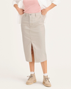 Front view of model wearing Sahara Khaki Women's Chino Skirt.