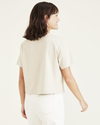 Back view of model wearing Sahara Khaki Women's Regular Fit Crew Tee.