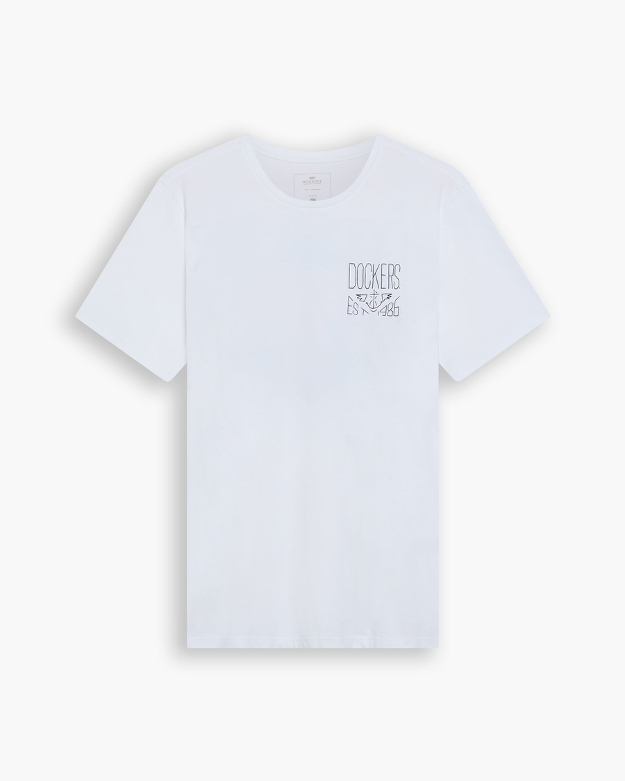 View of model wearing Sailboat Chromatic Logo Tee, Slim Fit.