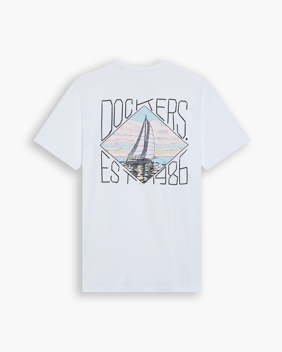 View of model wearing Sailboat Chromatic Logo Tee, Slim Fit.