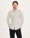 Front view of model wearing Silver Birch Oxford Shirt, Slim Fit.