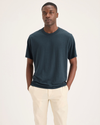 Front view of model wearing Stratified Sea Men's Regular Fit Original Tee Shirt.